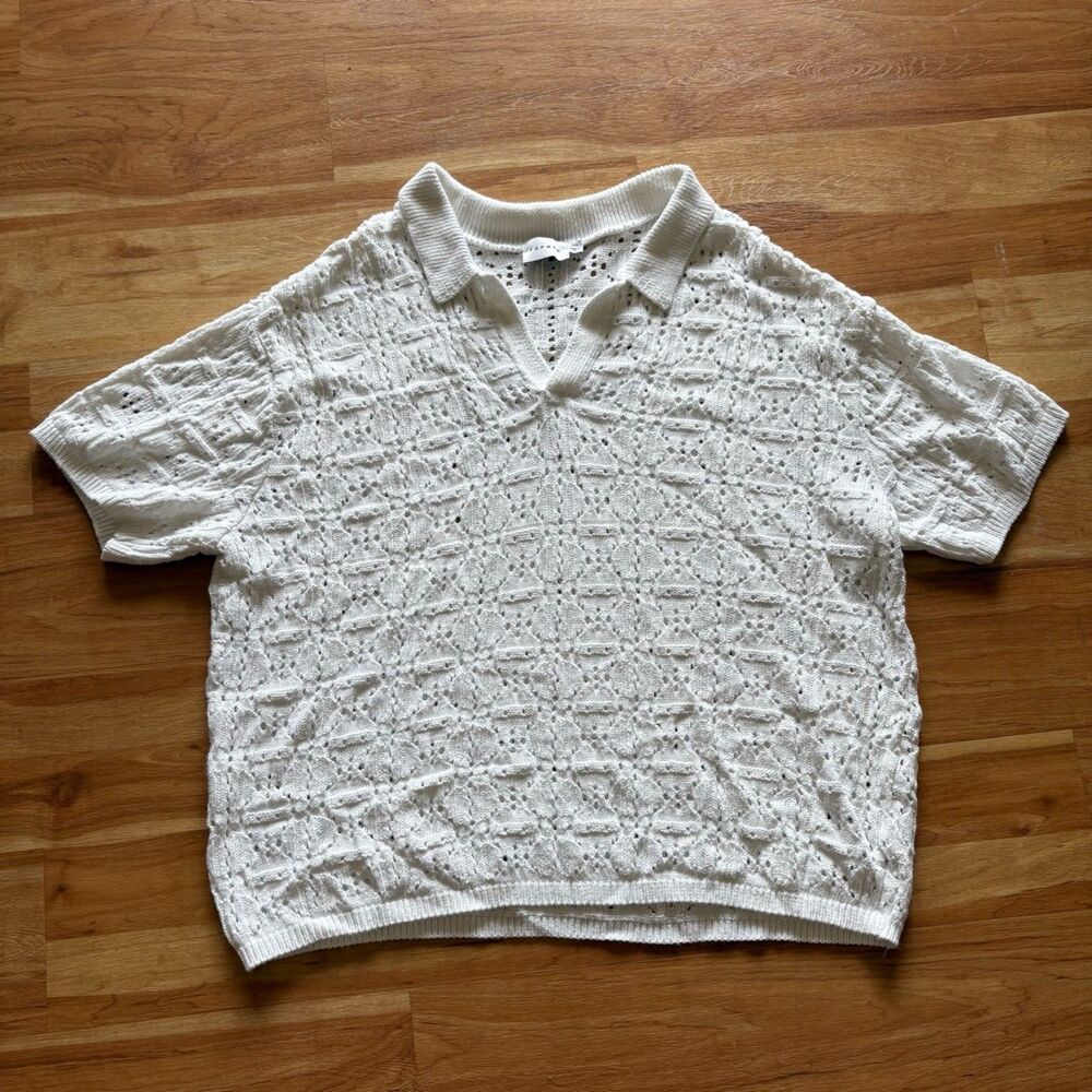 Topman (ASOS) White Crochet Knit Polo Shirt, Size XXL